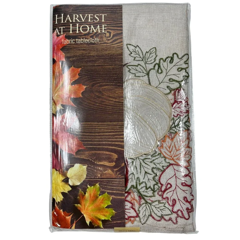 Elrene Fall Pumpkin Foliage Cutwork Embroidered Tablecloth 60 in x 102 in Oblong